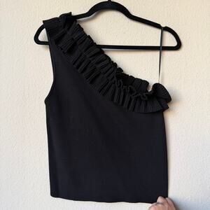 NWT NEW Milly Black One Shoulder Ruffle Top Size L